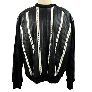 Mark Andre New York Black 100% Lambskin‎ Leather & Ribbed Knit Sweater Size 2X